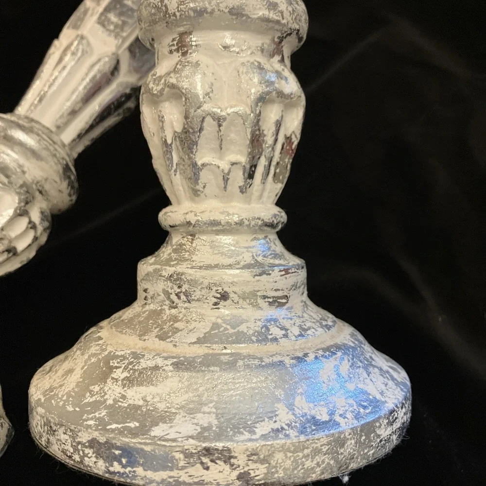 Distressed Silver Faux Mercury Mirror Resin Tall Candle Holder Candlestick Set 3